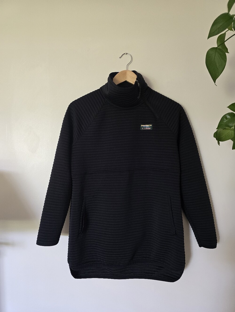 L.L. Bean Womens Size Small Black Funnel Neck Ribbed Long Tunic Sweatshirt